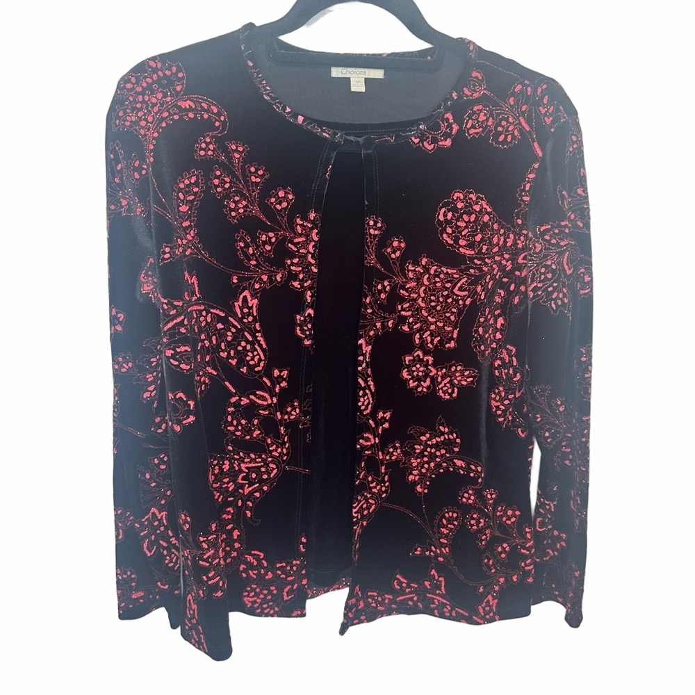 Choices Red Velvet Cardigan Blouse Size Medium